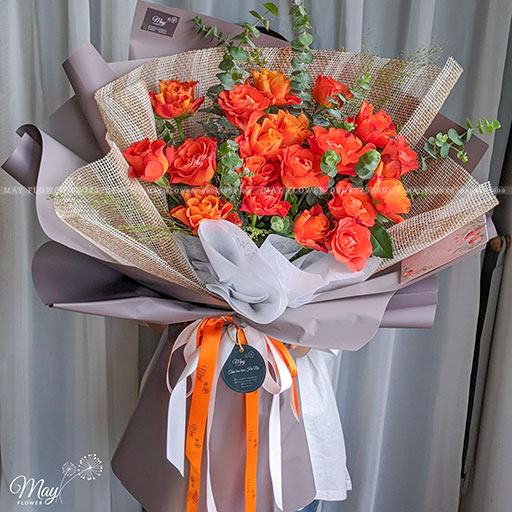 Bó hoa hồng đẹp - Bó hoa cam lửa - Cửa hàng hoa tươi May Flower
